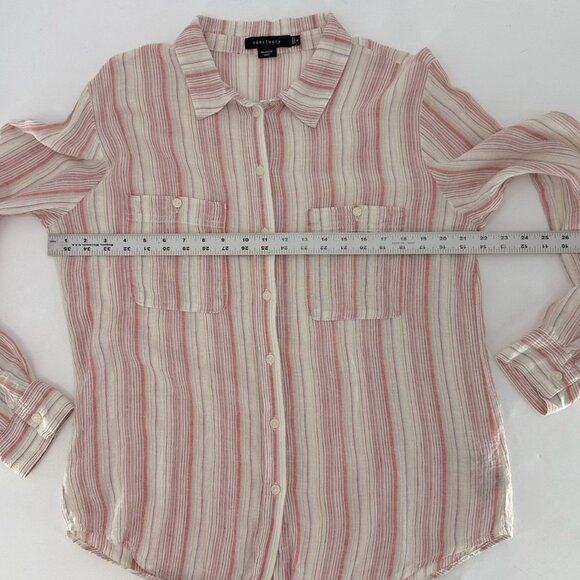 Sanctuary Linen Cotton Bld Striped Popover Blouse Roll Tab Slv Sz L Coastal Boho - Picture 11 of 11